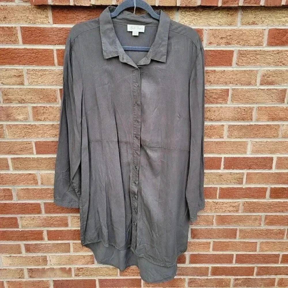 Charlie Paige Green Shirt Dress Women's Size XL Chambray Long Sleeve